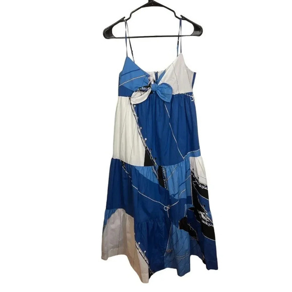 J. Crew Tie Front Cotton Poplin Midi Ratti Regatta Print Dress size 0 - Picture 4 of 13